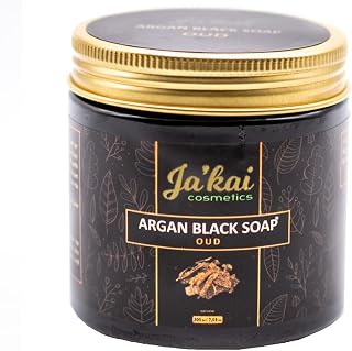 Ja'kai Cosmetics Moroccan Black Soap 100% Pure & Natural with Vitamin E, Face - Body Scrub, Skin Care, Acne Treatment, Dead Skin Remover, Fresh Skin, Exfoliating for Hammam 7.03oz-250