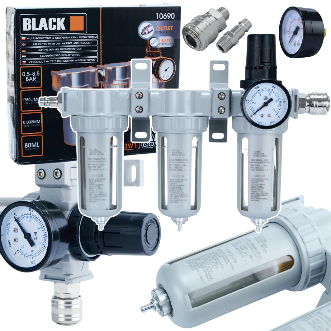 Black FILTR ODWADNIACZ ODOLEJACZ REDUKTOR SEPARATOR POWIETRZA KOMPRESOR 1/2 BLACK