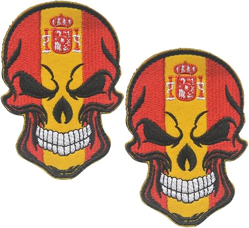 2 parches de bandera de AliPlus de España, parches de calavera bordados, tácticos, militares, moral, parche con gancho y bucle