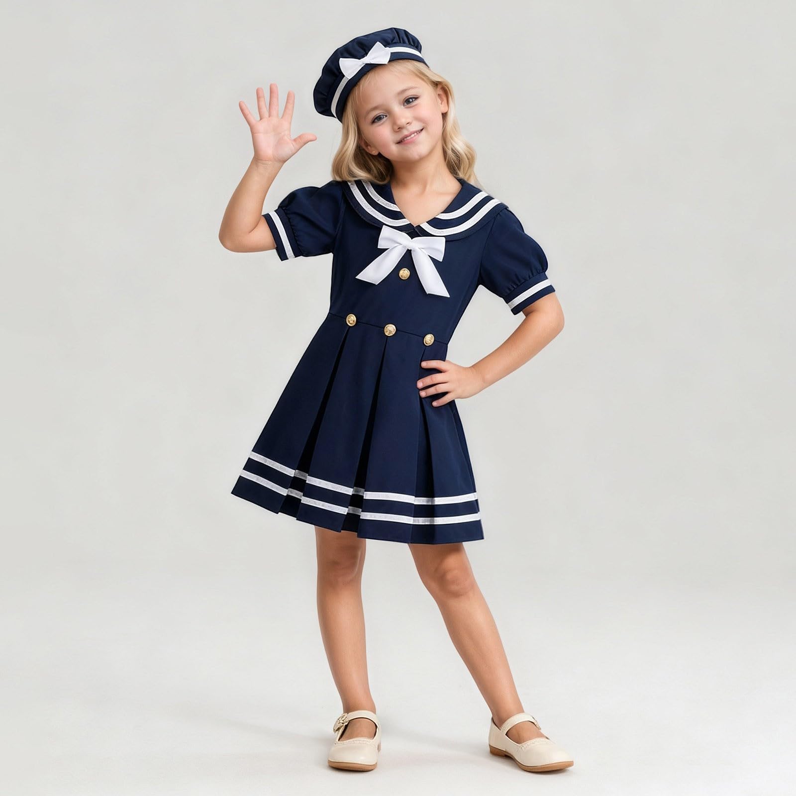 Elegante costume da marinaio per bambini con gonna a pieghe per teatro scolastico e feste