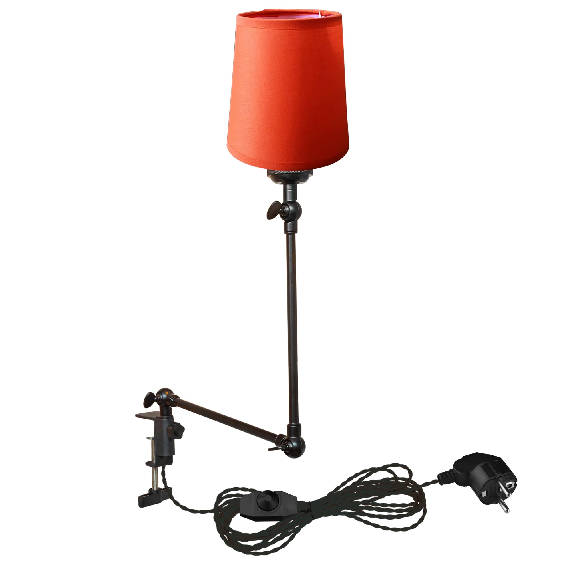 Retro Klemmleuchte, Einstellbar Clip auf Schreibtisch Leselampe, Clamp Nachttischlampe mit Flexarm, 1x E27 Fassung max. 60 Watt für Schreibtisch, Nachttisch, Regal- Orange TD0626