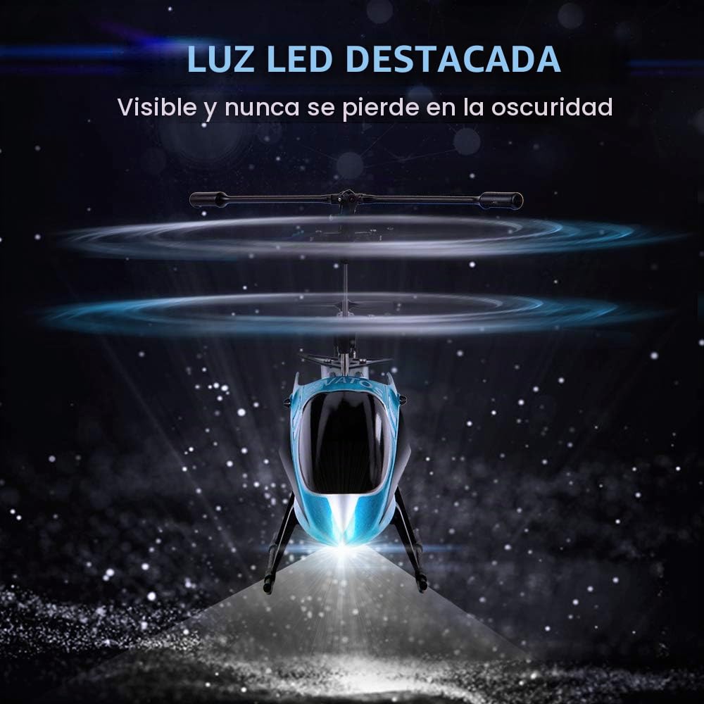 VATOS YD-927 Helicóptero teledirigido con Mando a Distancia para Interiores y Exteriores, 3 Canales, 2,4 GHz, luz LED, giroscopio, función de Flotador