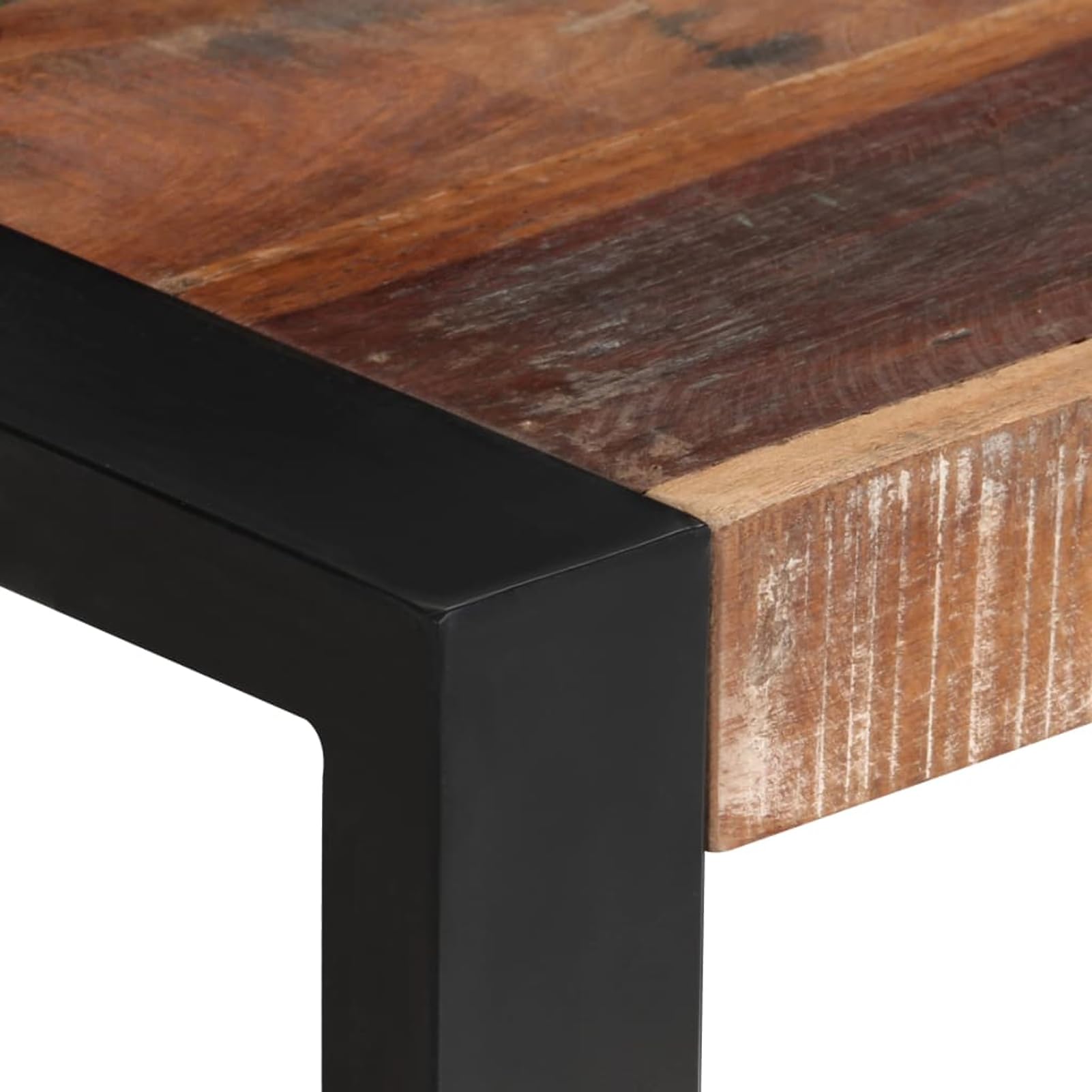 Stół do jadalni 70x70x75 cm lite drewno z recyklingu ze stalowymi nogami | Drewno z recyklingu, malowane proszkowo stalowe nogi, indywidualny rysunek słojów, odporny na warunki atmosferyczne