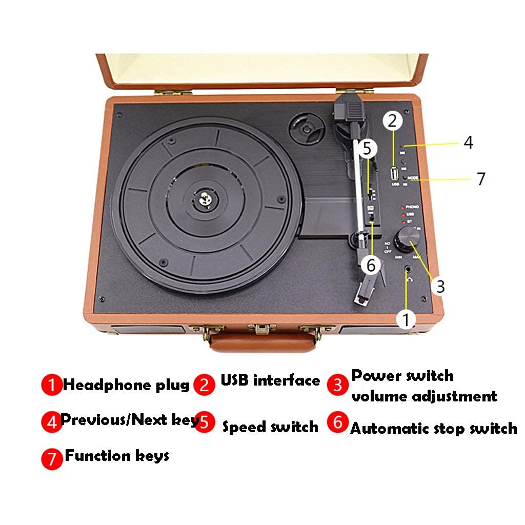 Tocadiscos para tocadiscos de vinilo, fonógrafo portátil inalámbrico con altavoces integrados, diseño de maleta, tocadiscos USB de 3 velocidades accionado por correa