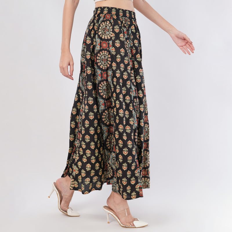 Rabhika Women’s Black Pure Cotton Patterned Maxi Skirt, Comfortable Long Skirt for Everyday, Office & Casual Wear| 2XL 3