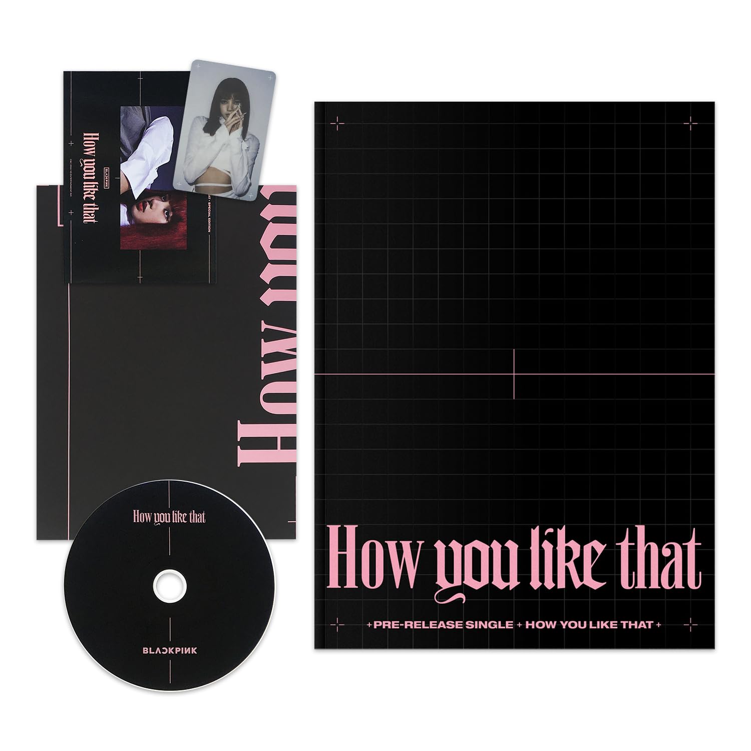 BLACK PINK - [HOW YOU LIKE THAT] Photobook + CD + Random Postcard + Random Polaroid + Folded Poster + 2 Pin Button Badges + 4 Extra Photocards