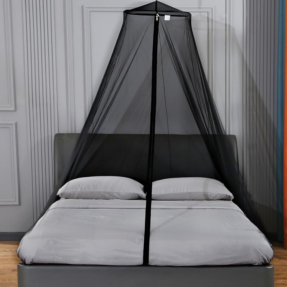 Mosquito Net Bed Canopy with Zipper Dome Tent,Universal Mosquito Neting for Bed Single-King Size Hanging Net for Outdoor Bedroom Use,Black