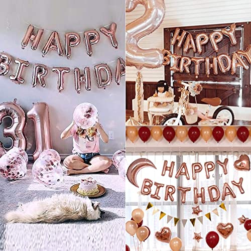 Image of Party Propz Rose Gold Happy Birthday Letter Balloons - Foil For Unicorn, Princess, Photo booth, 1st, Girls, Room, Wife, Women Baloons, Letters Words, Banner (cardstock) Decorations Party Supplies