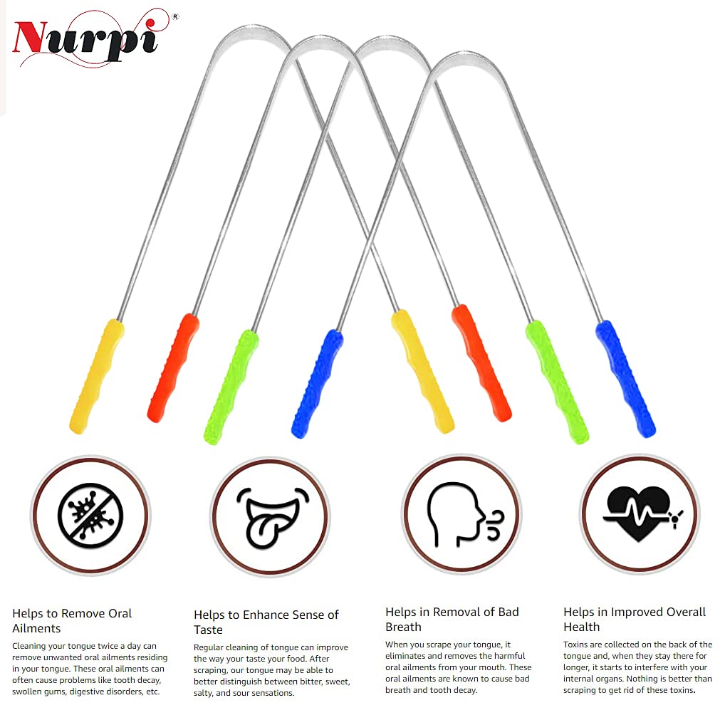 Nurpi Steel Tongue Cleaner for Adults and Kids Fights Bad Breath Oral Care Tongue Cleaner, Easy to Use Travel Friendly- Pack of 1 2