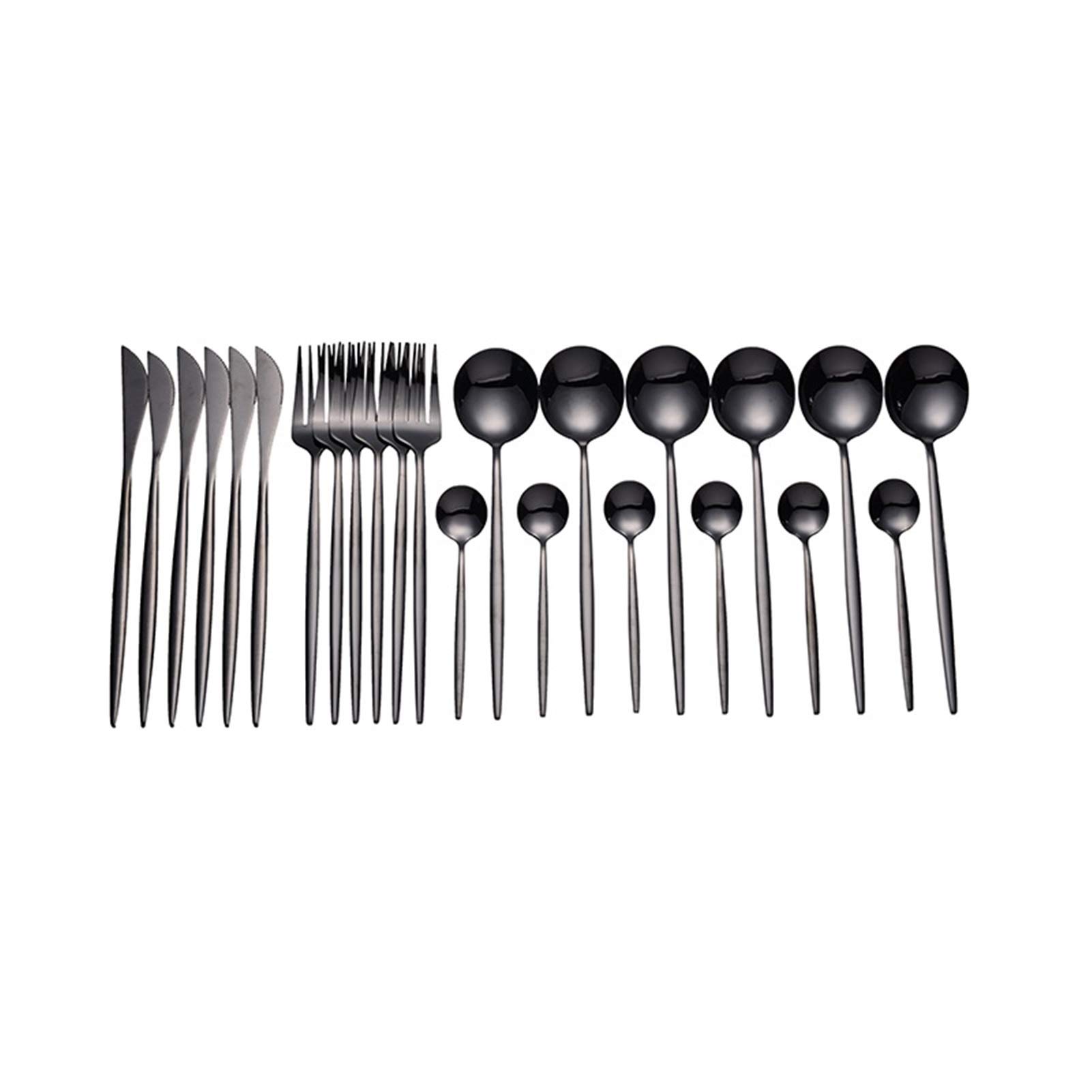 Tablewellware Whitware Rose Gold Cubertery Set Cubiertos de acero inoxidable para bodas 24 PC Tenedor Cuchara Cuchara Cuchillo Setwearet (Color : Silver 24 pcs)