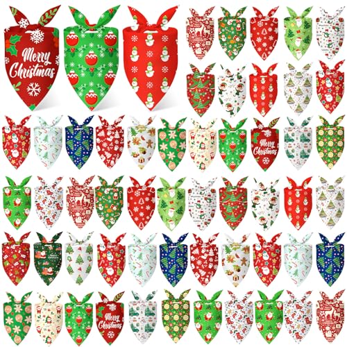 Image of Abbylike 50 Pcs Christmas Dog Bandanas Bulk, Snowman Santa Snowflake