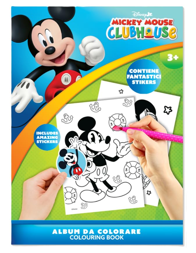 Album da colorare Mickey Mouse con Stickers Inclusi, Libro da colorare per bambini, Formato A4, Attività creative con Topolino