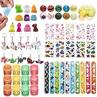 WAORZMK Party Bag Fillers for Kids Unisex with Slinky, Slap Bands, Kids Tattoos, Bouncy Balls, Keychains, Mochi Squishy Toys, Assortment Stocking Fillers Boys Girls Lucky Dip Prizes