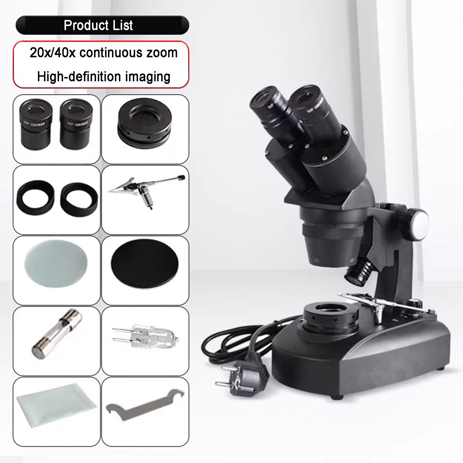 Microscopio Binocular Estereoscópico con Zoom para Análisis De Gemas, Aumento De 20/40X, Oculares WF10x/20 Mm, Iluminación Superior/Inferior, Condensador De Campo Oscuro