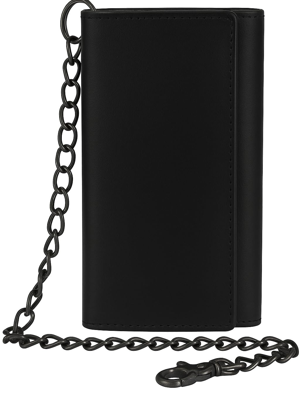 Swiss Marshall RFID Blocking Mens Tri-fold Long Style Crazy Horse Leather Steel Chain Wallet(Black)
