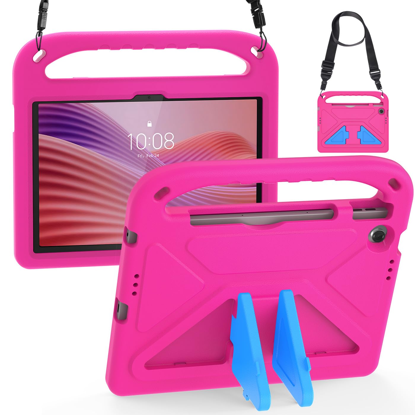 Funda Infantil para Lenovo Tab Tablet 10.1 Pulgadas 2025 (TB-311FU/TB-311XU), Ligera a Prueba de Golpes, con asa Infantil y Correa para el Hombro, Magenta