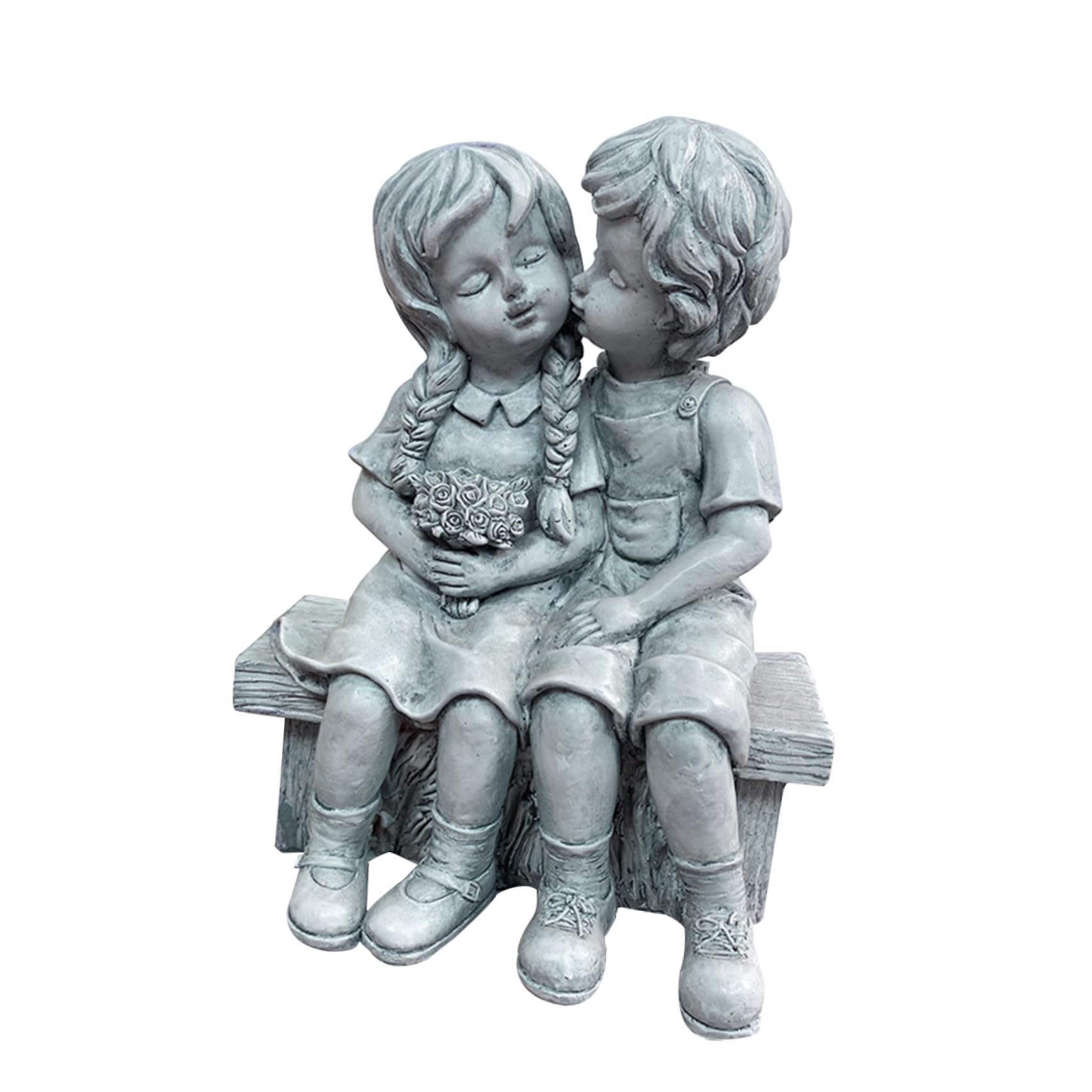 Résine figurines garçon fille pour statue de jardin extérieur durable