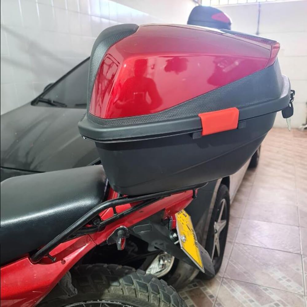 Baúl De Moto Impermeable Universal con Cerradura De Seguridad y Accesorios para Almacenamiento De Casco (Roja, 41x40x30cm)