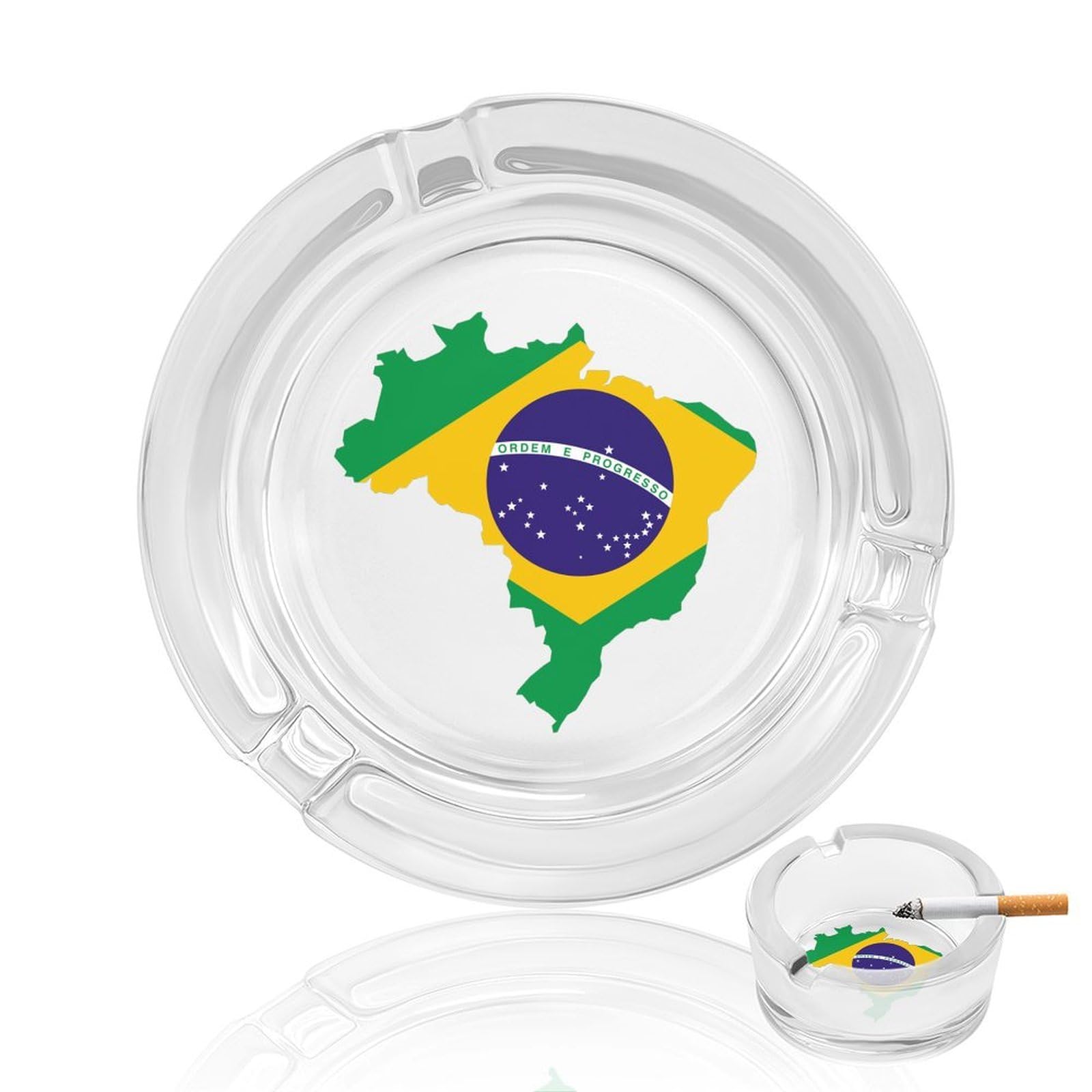 Brazil Flag Map Ashtray Portable Round Glass Outdoor Ash Tray for Home Office Garden Pub