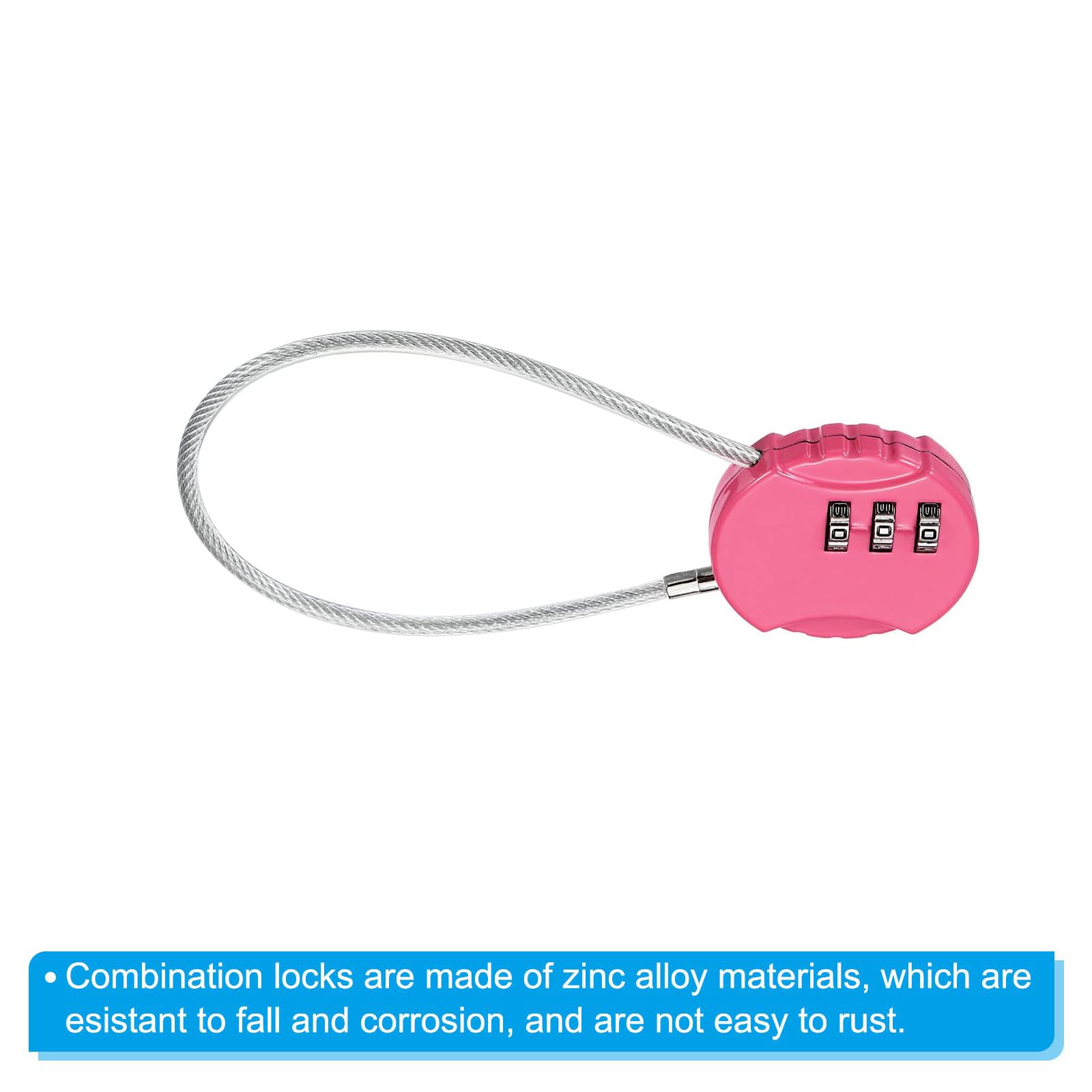 TOP-VIGOR 1Pcs Combination Lock 8 Inch, 3 Digit Outdoor Waterproof Resettable Padlock with Wire Rope - Image 4