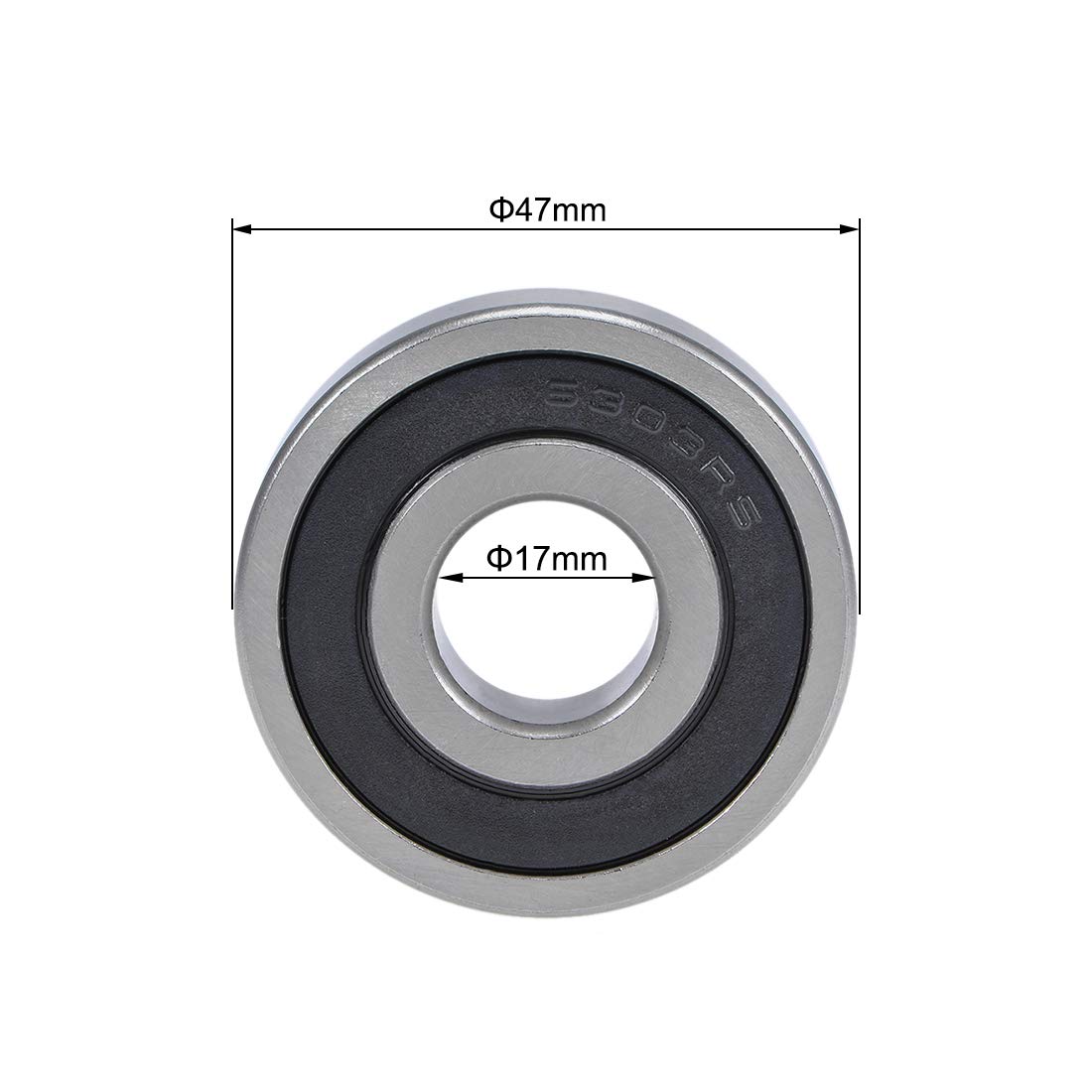 Sourcing Map 2 Cuscinetti 6303-2RS 17x47x14 Mm, In Acciaio Cromato, Doppia Guarnizione In Gomma, ABEC 3, Per Motori E Macchinari