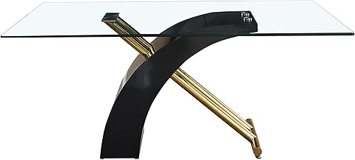 Miniatura 7 de Pvillez Mesa de comedor contemporánea de vidrio templado de 62.99 pulgadas, mesa de comedor rectangular de diseño moderno con parte superior de