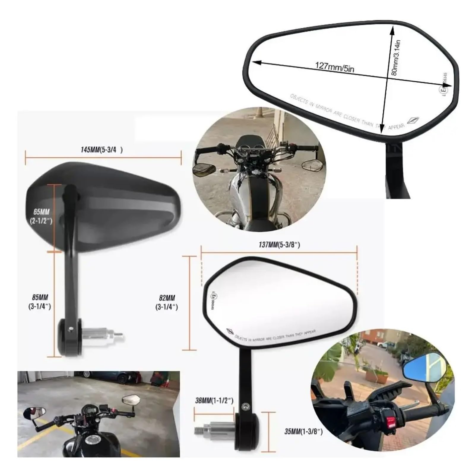 Specchietti Retrovisori Laterali Per Moto, Scooter E Moto Da 7/8" (22 Mm), Per Estremità Del Manubrio Per Ya&maha Per KA&WASAKI Ricambi Per Moto Specchi retrovisori manubrios