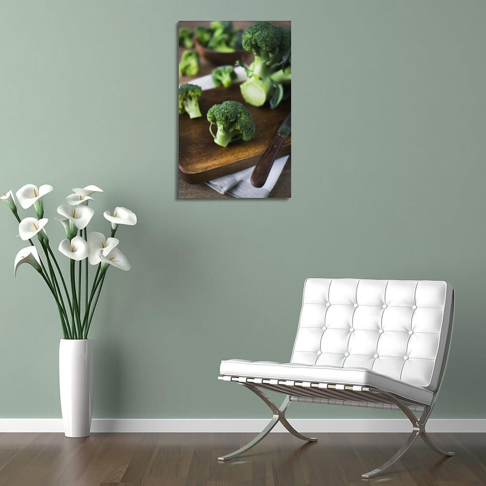 ZOGJIN Frisch geschnittener Brokkoli auf Schneidebrett, Gemüse-Poster, moderne Wandkunst, Leinwand, ästhetische Dekoration, Gemälde, 50 x 75 cm, Rahmenstil