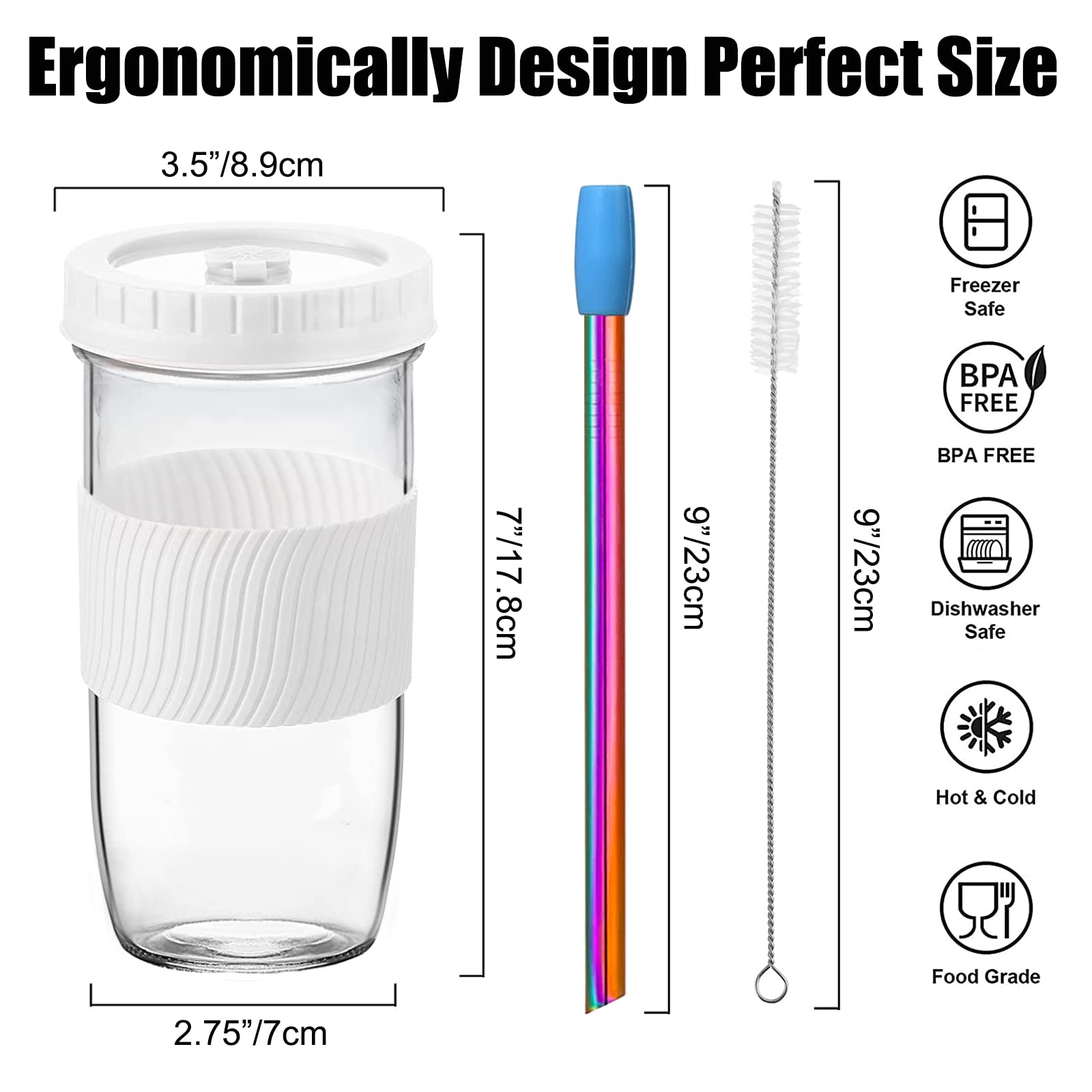 Bubble Tea Becher 2er Set - Wiederverwendbare Mason Jars Mit Strohhalmen