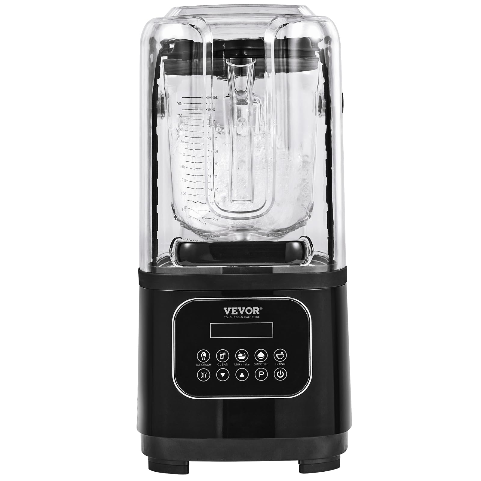 VEVOR Mixeur Professionnel 2 L, Blender Électrique de Comptoir, Mélangeur Multifonctionnel avec Bouclier et Bol en Plastique, 9 Vitesses et 5 Fonctions, pour Boissons Glacées Milk-shakes Smoothies