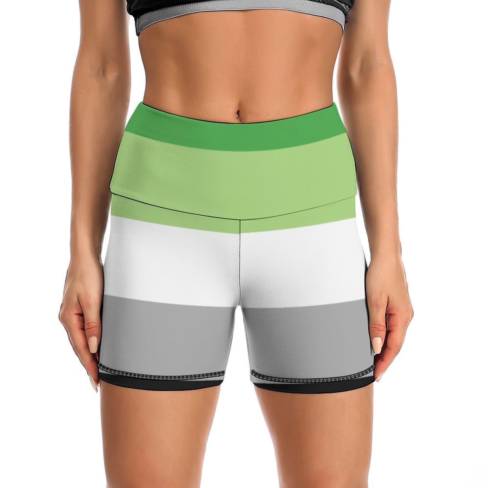 JYYAU Aromantic Pride Flag High Waist Yoga Shorts for Women Athletic Shorts Leggings Running Pants Black