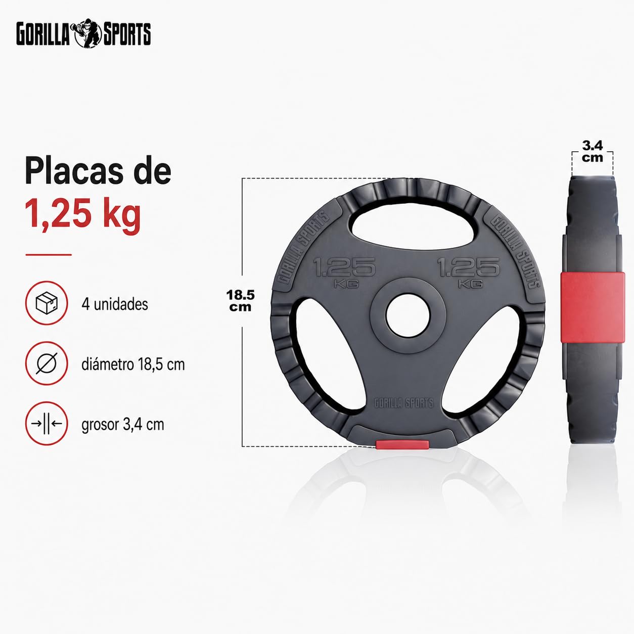 GORILLA SPORTS® Juego Completo de Pesas de Plástico 100 KG | Diámetro 30/31 mm