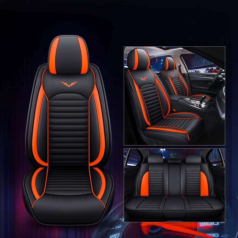 ZQY Flying Bird car seat Cover PU Leather Front and Rear seat Protection fit car SUV 5 seat Full Set Universal Suit (Black-Orange)