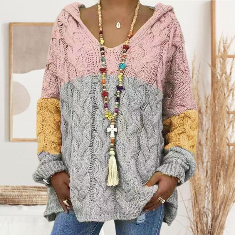 ZOCANIA Hoodie Sweaters for Women Cable Knit Womens Chunky Sweater V Neck Long Sleeve Oversized Hoodies Pullovers - Image 2