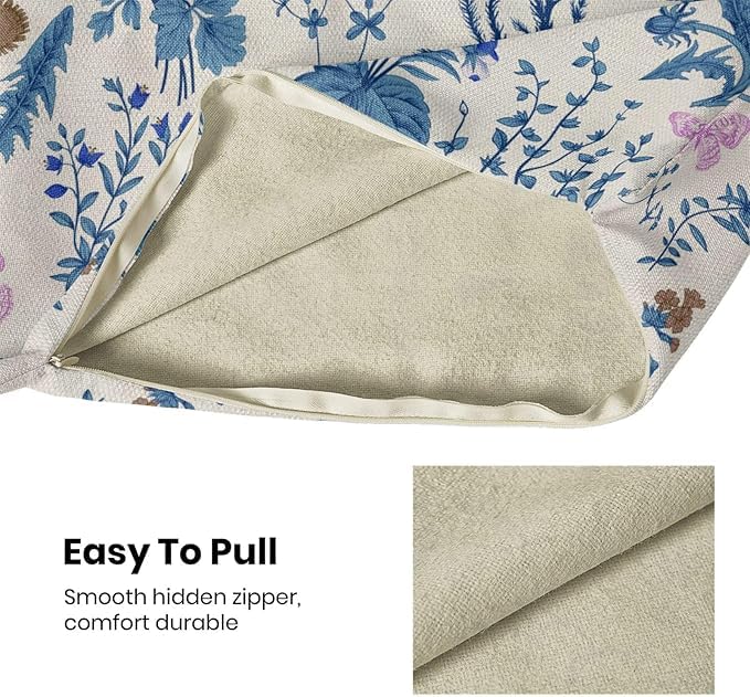 Image of AEIOAE Summer Pillow Covers 22x22 Inch Set of 2,Blue Wild Flower Plant Throw Pillows Case,Seasonal Floral Outdoor Decorative Square Linen Farmhouse Decor Cushion Covers for Home Sofa Bed Couch