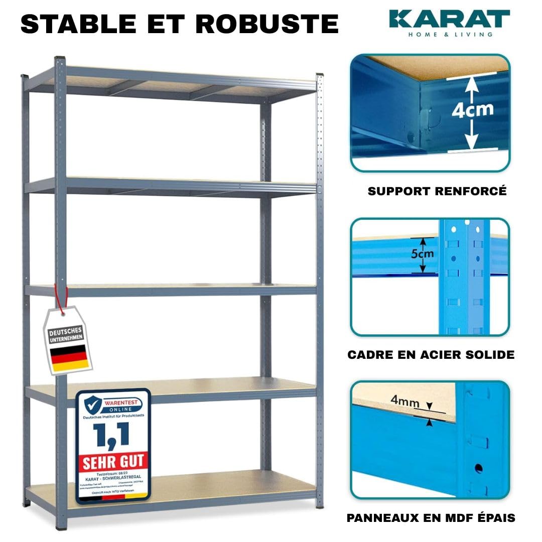 Floordirekt Lot de 2 étagères pour Charges Lourdes - Gris - 200 x 100 x 50 cm - 5 tablettes réglables (Lakota)