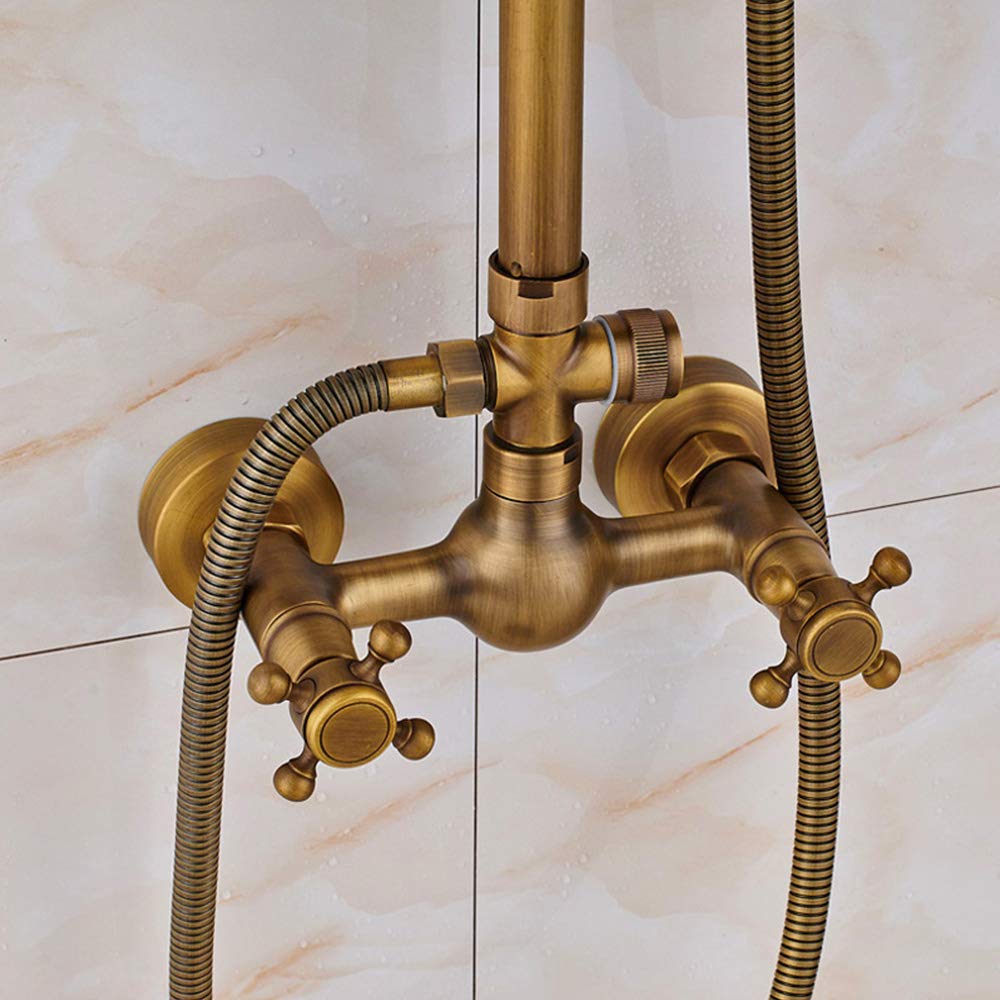Vintage Luxury Handheld Shower Set - Antique Brass Wall Mounted System with Rain Head & Hand Shower, Dual Handles, Elegant Bathroom Fixture(B,2)