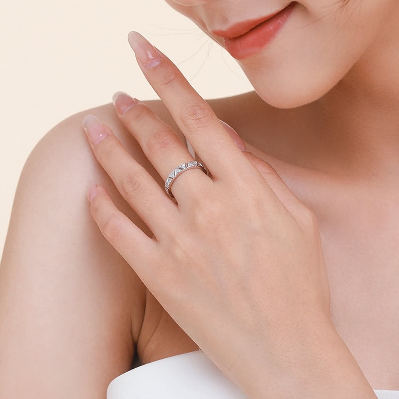Anello da donna, in argento Sterling con triangolo, con strass e gioielli alla moda per lei, L 1/2, zirconia cubica