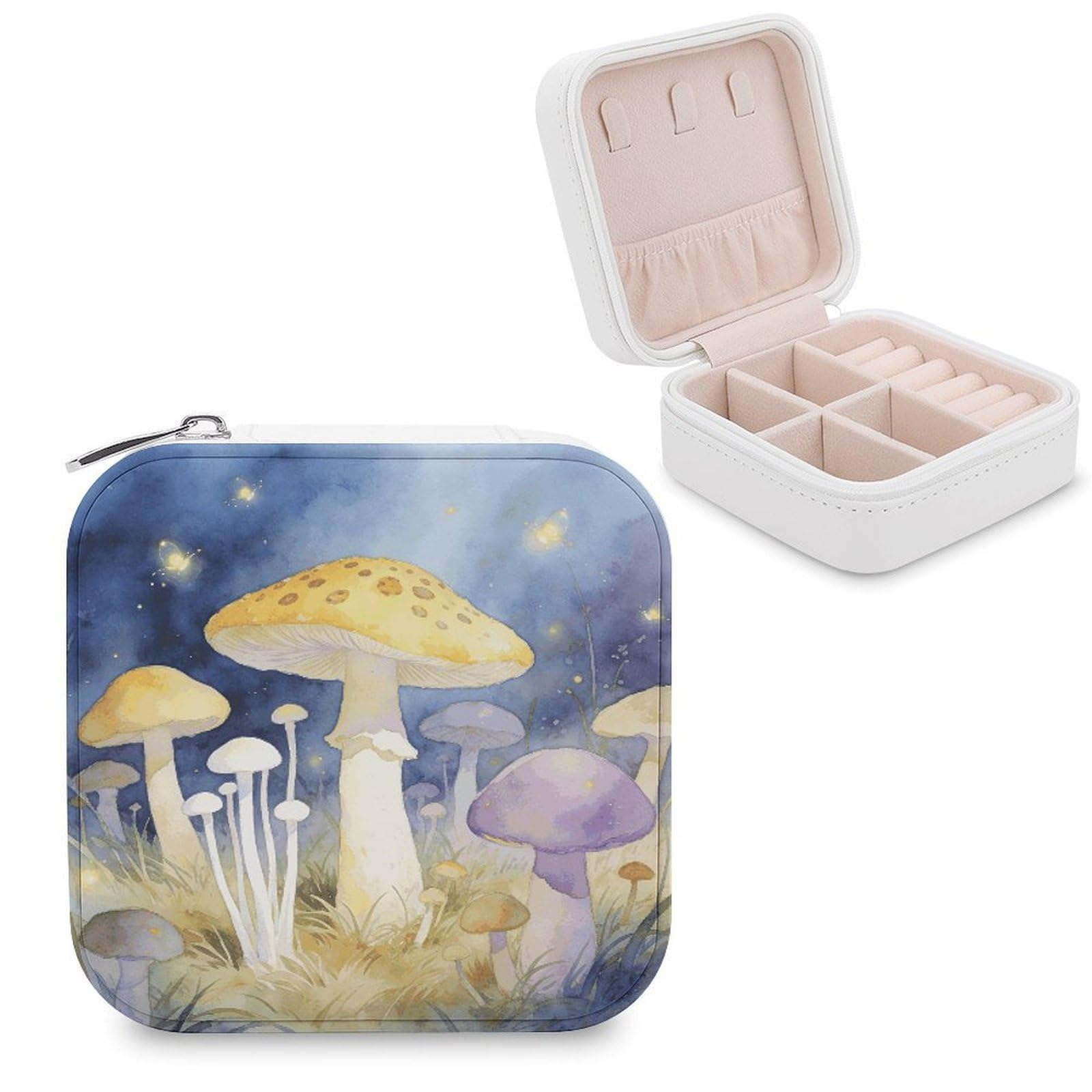 LZQPOEAS Mushroom Jewelry Box, PU Patterned Storage Case, Portable Travel Jewelry Organizer Box for Storing Rings, Pendants, Earrings, Necklaces, And Women's Specialized