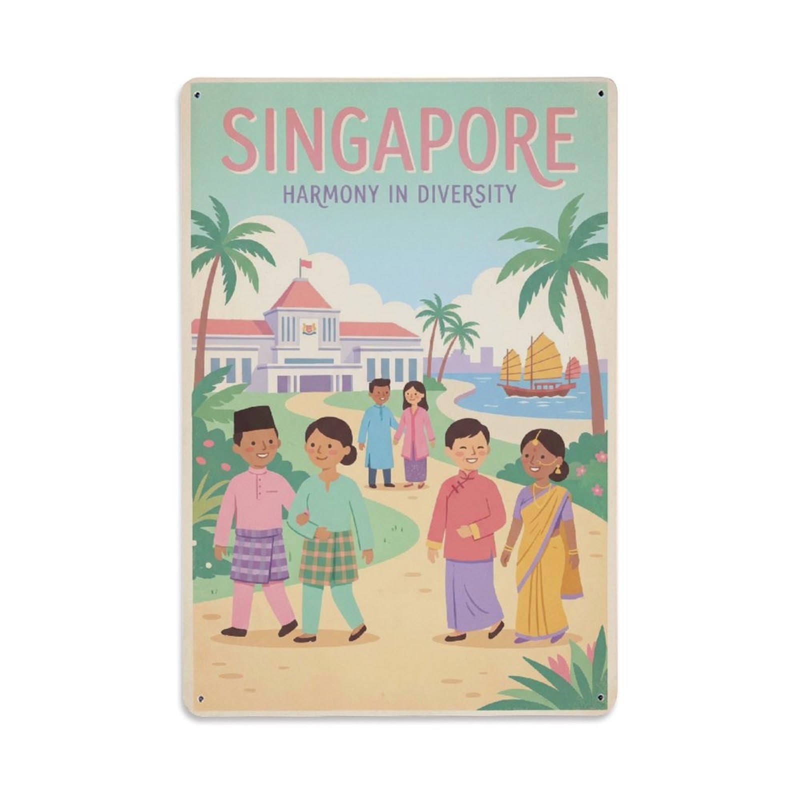 Huiyhb 8X12inch(20X30cm) Vintage Travel Singapore Harmony Metal Tin Sign
