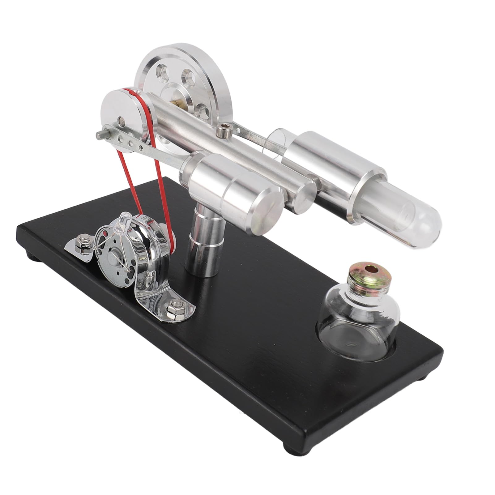 Kit Motore Stirling con Luce LED Colorata Combustione Esterna Generatore di Energia Elettrica Lega di Alluminio Vetro Base in Legno di Pino Giocattolo di Fisica per Scienze