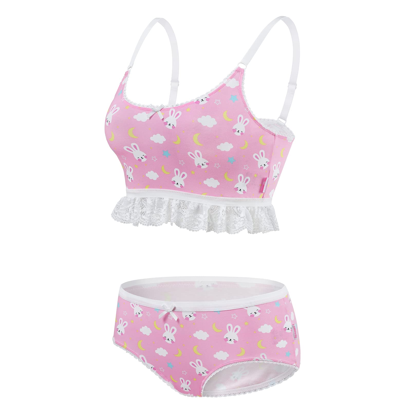 Littleforbig Lacy Trim Women Nightwear Strap Sleepwear Cami Top Shorts Lingerie bralette loungewear Set - Snuggle Bunny: X-Small Pink