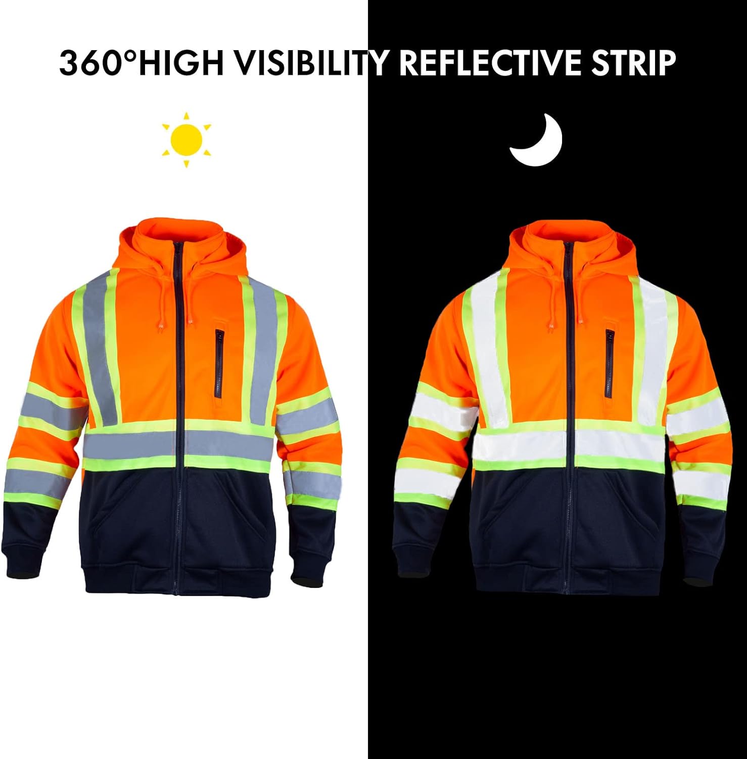 FONIRRA High Visibility Hoodie for Men Reflective ANSI Class 3 Safety Sweatshirts Hi Vis Construction Work Jackets - Image 5