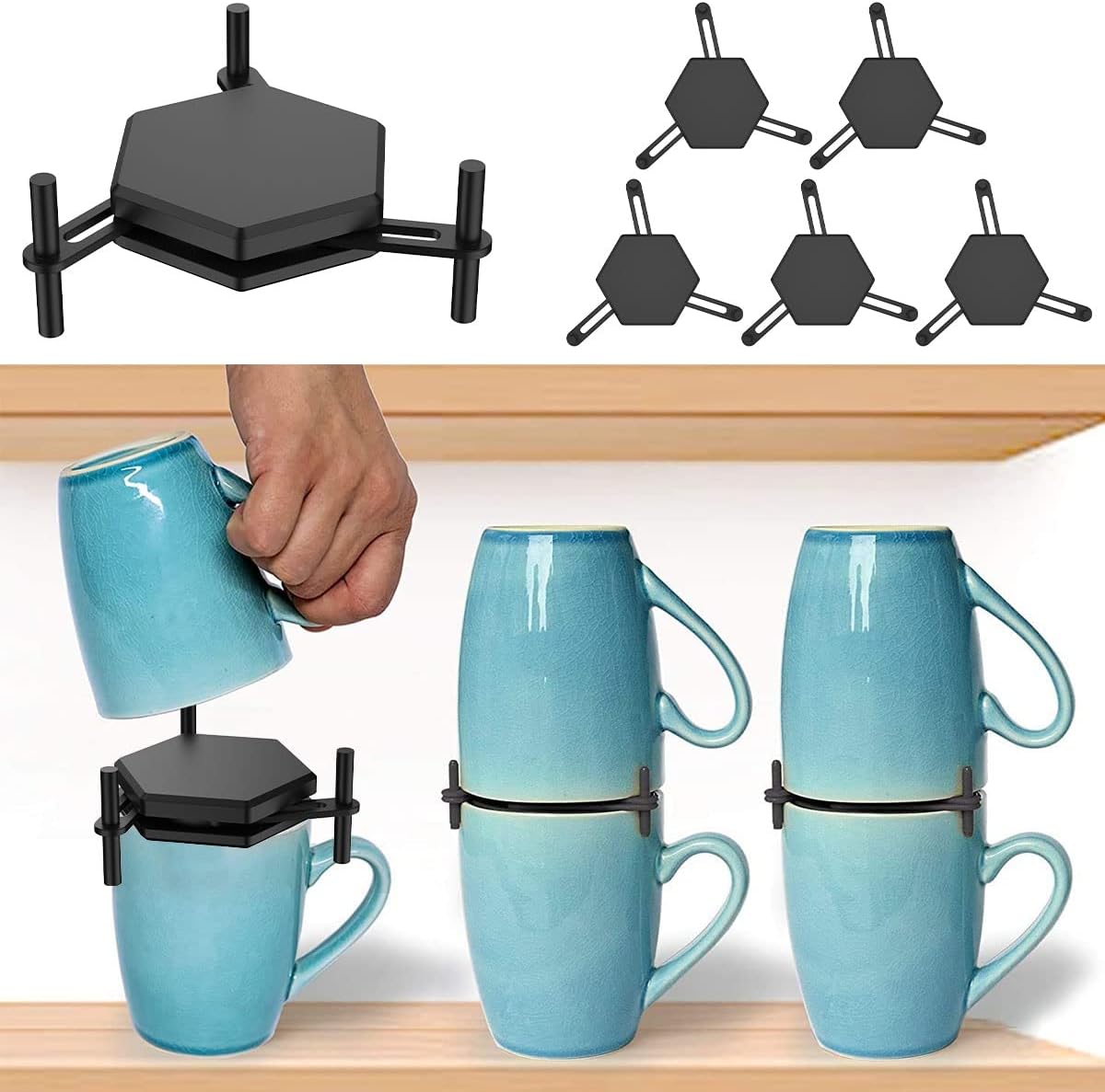 6Pcs Coffee Mug Holder, Stackable Coffee Cup Organizer, Adjustable