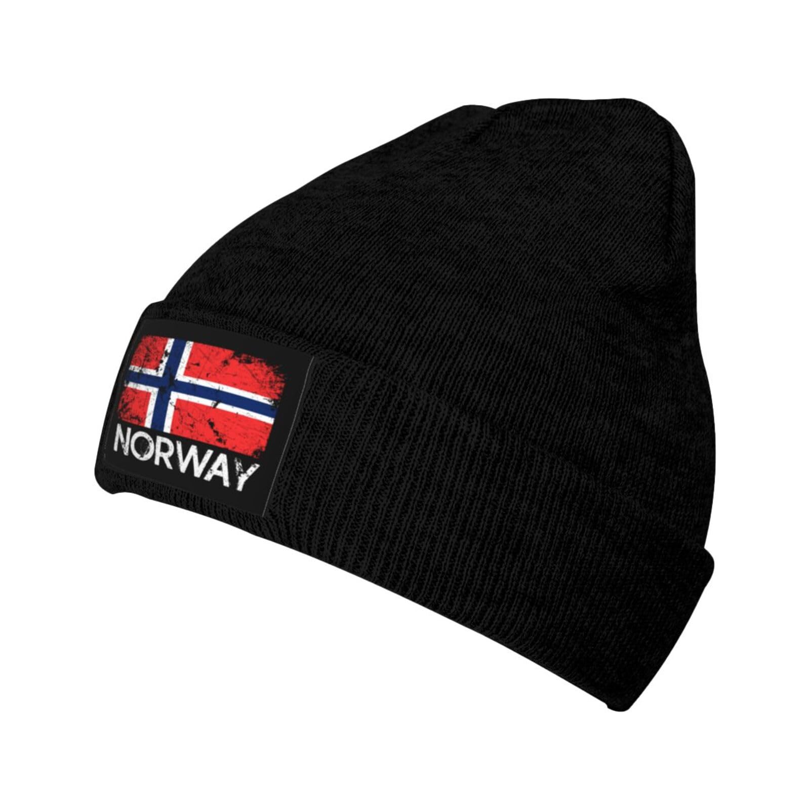 FWJZDSP Funny Norway Norwegian Flag Vintage Gift for Women Men Black Slouchy Beanie Hats Winter Knitted Caps Soft Warm Ski Hat