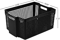 Vista 2 de Vababa Paquete de 12 cestas de almacenamiento grandes, apilables, rectangulares, de plástico, color negro