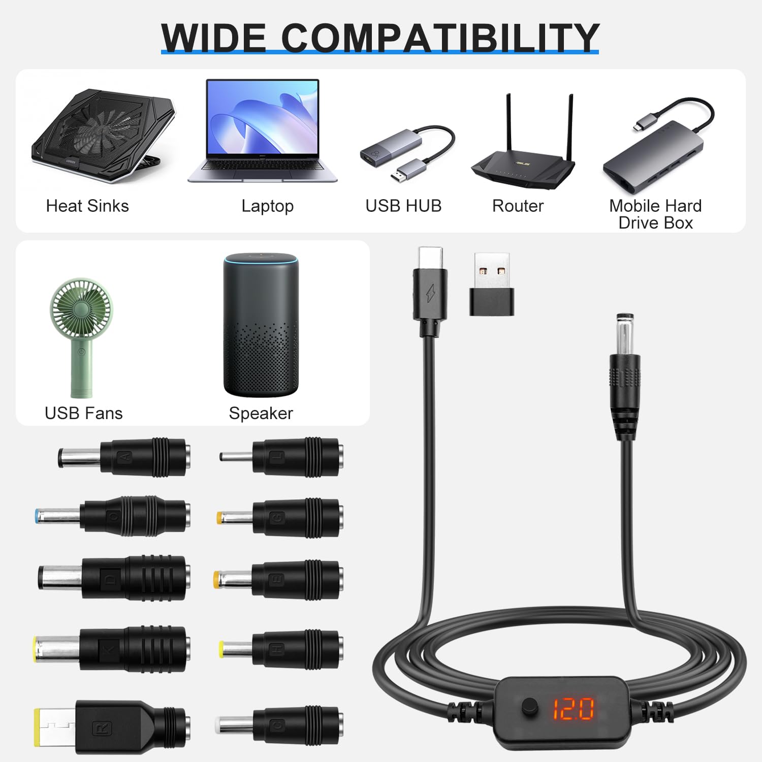 Câble Alimentation Adaptateur PD/USB Vers CC 5.5x2.1mm