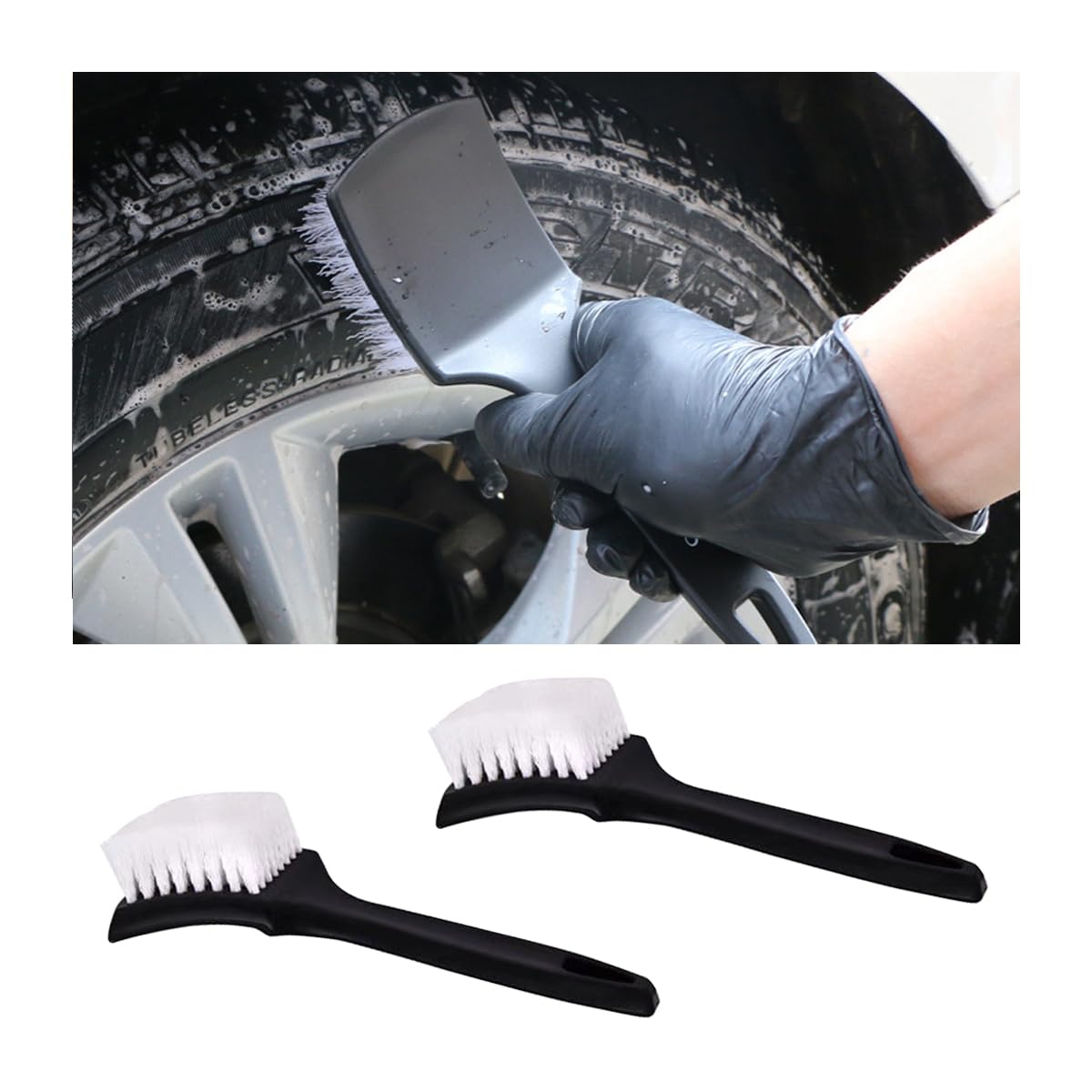 JNNJ 2 Stück Felgenbürste, rutschfeste Griffe Reifenbürste, Autopflege Reifen Bürste, Auto Rad Reinigungsbürste, Felgenreiniger Bürste Für Motorrad Fahrrad(Weiß)