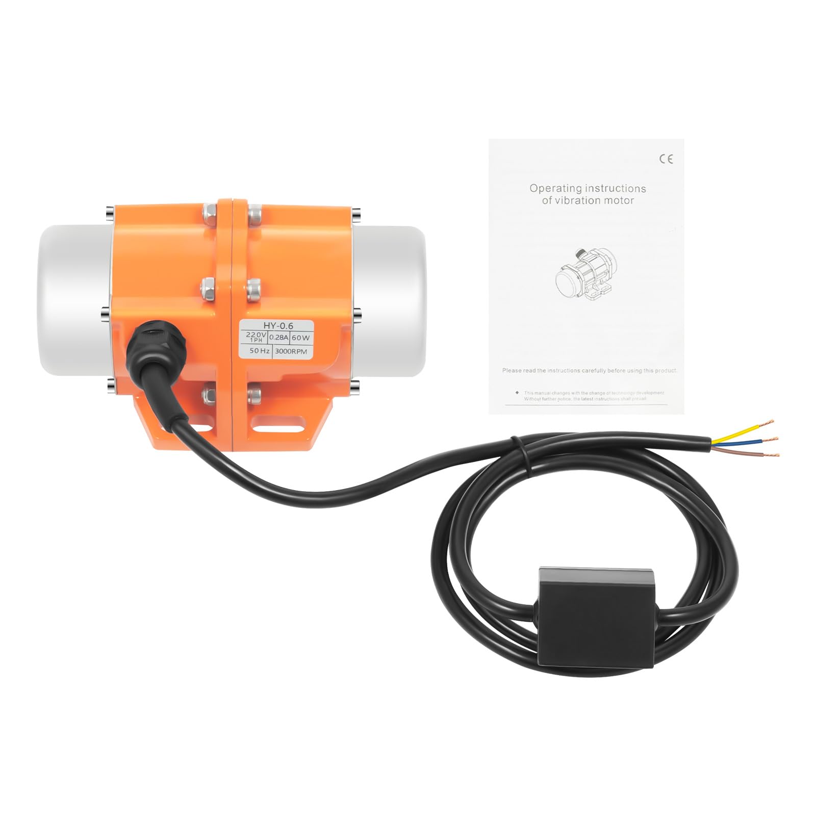 Fridgestea Concrete Vibrating Motor with Adjustable Vibration Force, 60W Single Phase Electric Vibrating Motor with 3000RPM, Vibrator Motor with for Shaker Table/Sand Screening - Orange