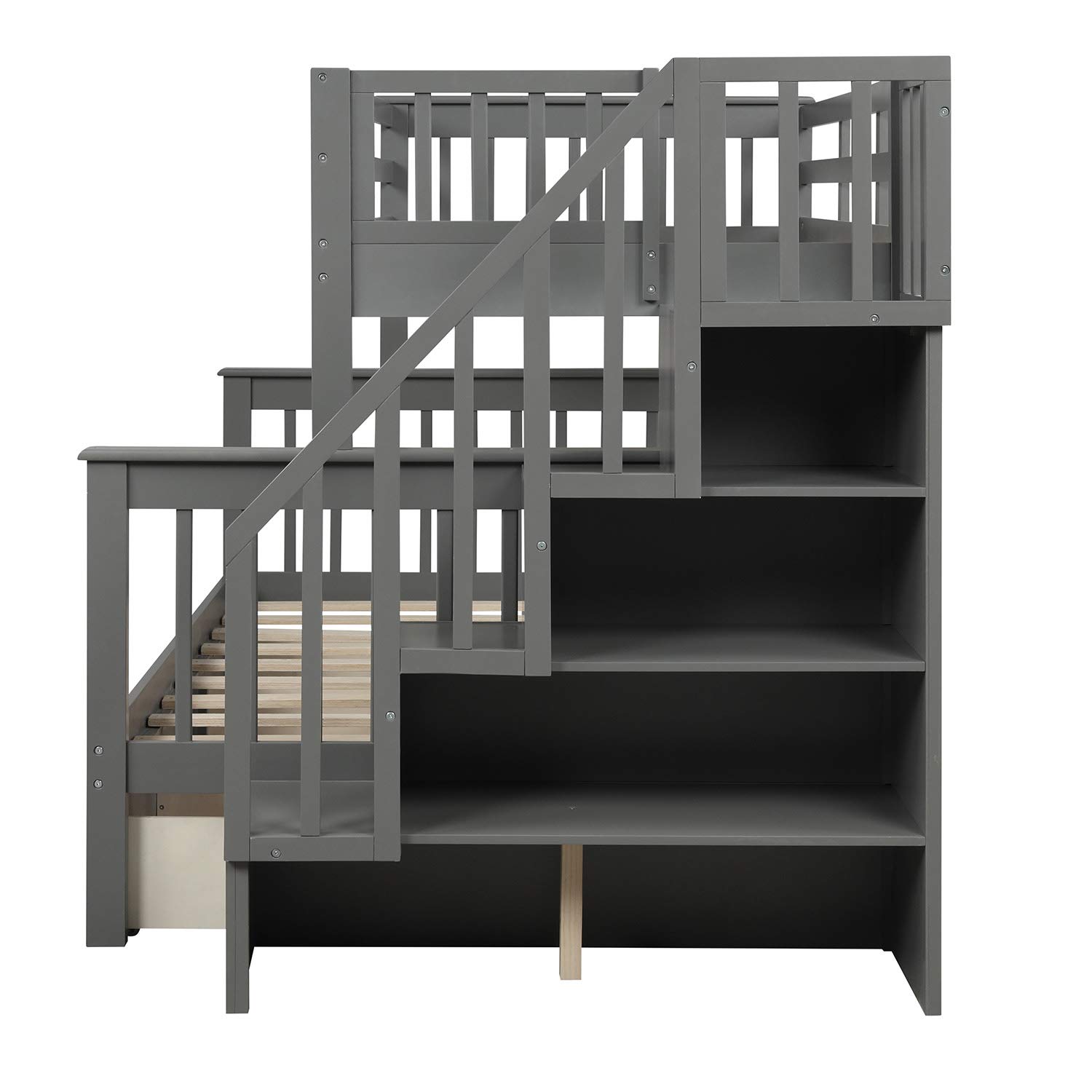 Buy Twin Over Full Bunk Beds with Storage Drawers and Stairway Wood